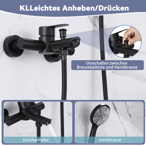 Robinet Mitigeur Rond à Tirette Noir Kit De Douche 3 Pièces