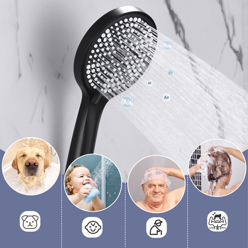 Robinet Mitigeur Rond à Tirette Noir Kit De Douche 3 Pièces