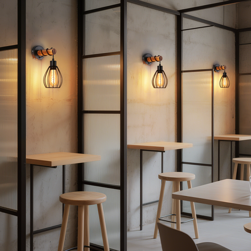 Applique Murale En Bois Noir E27 Industriel - Sans Ampoule