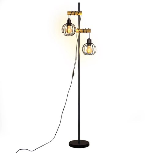 Lampadaire Vintage Noir E27 Vintage Métal Et Bois 152 Cm