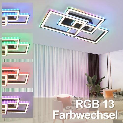 Plafonnier LED Pour Salon 45 W Couleurs Changeantes Rvb Noir Intensité Variable Avec Télécommande