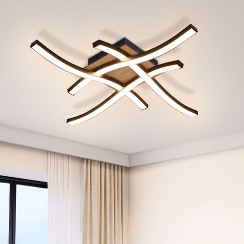 Plafonnier LED Pour Salon 24 W En Bois Blanc Chaud 3000 K Design Moderne à Coucher Noir