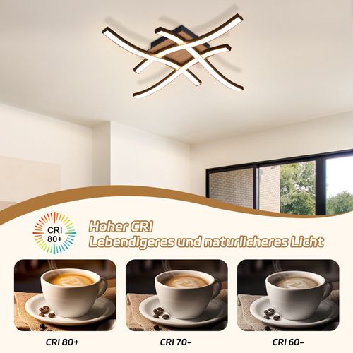 Plafonnier LED Pour Salon 24 W En Bois Blanc Chaud 3000 K Design Moderne à Coucher Noir
