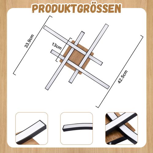 Plafonnier LED Pour Salon 24 W En Bois Blanc Chaud 3000 K Design Moderne à Coucher Noir