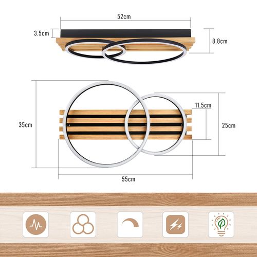 Plafonnier LED En Intensité Variable : 55 Cm, Plafonnier Moderne à 2 Anneaux, 36 W