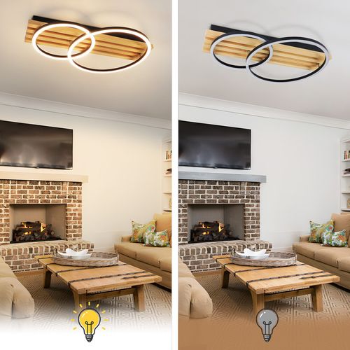 Plafonnier LED En Intensité Variable : 55 Cm, Plafonnier Moderne à 2 Anneaux, 36 W