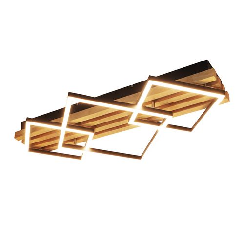 Plafonnier LED Bois: 70cm, Dimmable, Moderne, 46w, Carré Noir