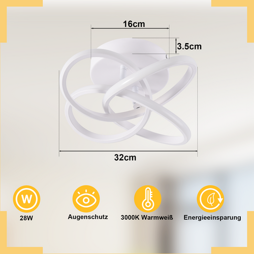 Plafonnier LED Pour Chambre à Coucher - 28 W, 3 000 K, Blanc Chaud, Lampe De Couloir, Blanc