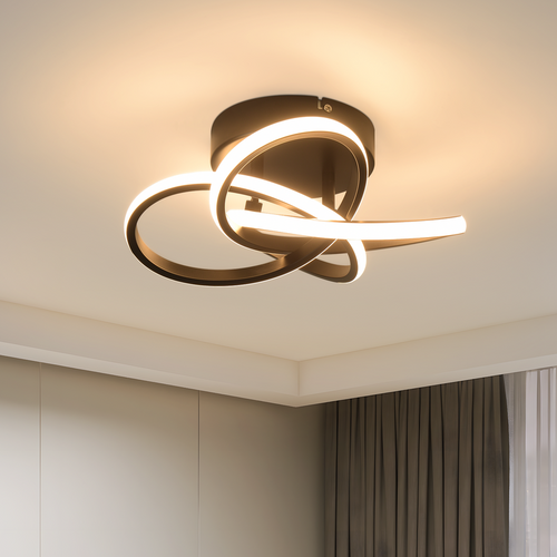 Plafonnier LED Pour Cuisine 28 W Lampe De Cuisine Noire, Design Moderne à Quatre Feuilles