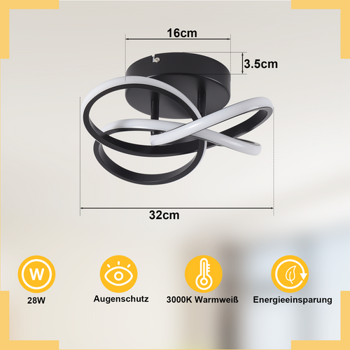 Plafonnier LED Pour Cuisine 28 W Lampe De Cuisine Noire, Design Moderne à Quatre Feuilles