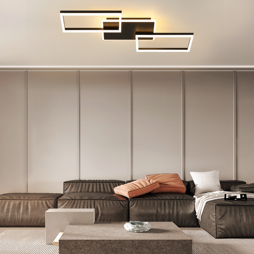 Plafonnier LED Pour Salon Grand Plafonnier Noir à Intensité Variable Avec Télécommande 63 W