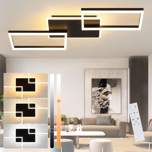 Plafonnier LED Pour Salon Grand Plafonnier Noir à Intensité Variable Avec Télécommande 63 W
