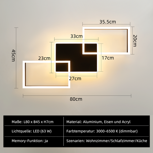Plafonnier LED Pour Salon Grand Plafonnier Noir à Intensité Variable Avec Télécommande 63 W
