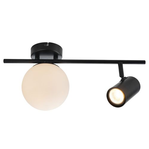 Spot De Plafond 2 Flammes Noir Plafonnier Moderne  Avec Gu10 Pivotant 40cm Métal Boule De Verre E14