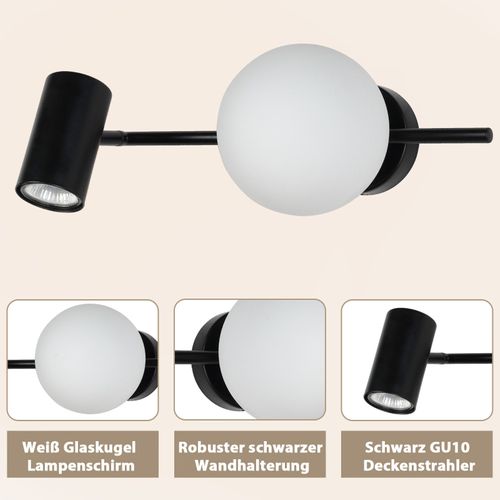 Spot De Plafond 2 Flammes Noir Plafonnier Moderne  Avec Gu10 Pivotant 40cm Métal Boule De Verre E14