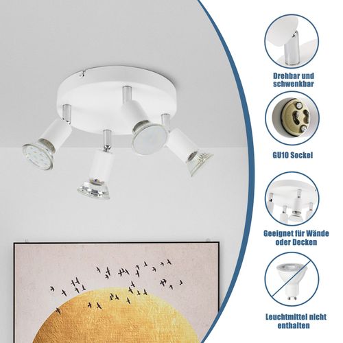 Spot De Plafond LED Blanc - Plafonnier Orientable 4 Flammes Gu10 En Métal Moderne