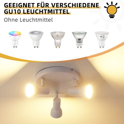 Spot De Plafond  3 Flammes, Rond, Éclairage D'intérieur, Blanc, Métal, Culot Gu10