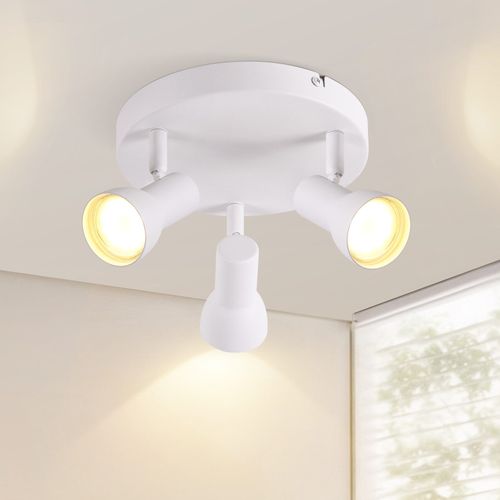 Spot De Plafond  3 Flammes, Rond, Éclairage D'intérieur, Blanc, Métal, Culot Gu10