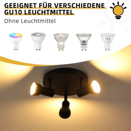 Spot De Plafond 3 Flammes, Plafonnier Noir, Design Moderne,ronds En Métal, Culot Gu10