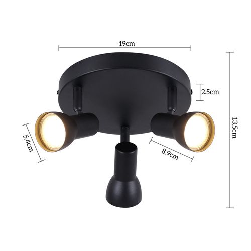 Spot De Plafond 3 Flammes, Plafonnier Noir, Design Moderne,ronds En Métal, Culot Gu10