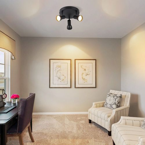 Spot De Plafond 3 Flammes, Plafonnier Noir, Design Moderne,ronds En Métal, Culot Gu10