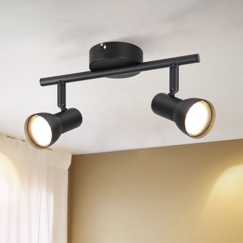 Spot De Plafond  2 Flammes, Noir, Moderne, Gu10, Métal, Pivotant à 350°