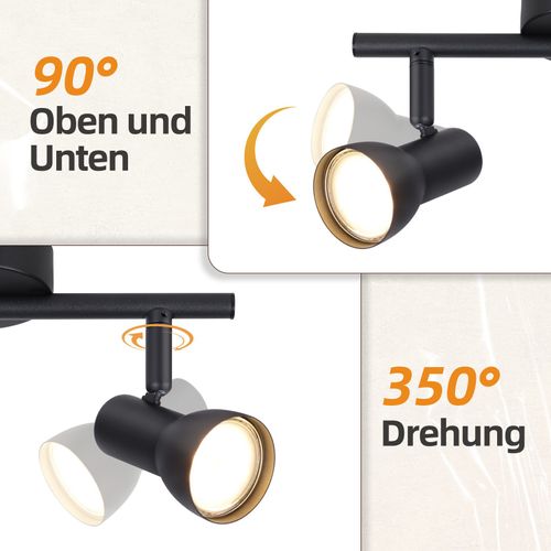 Spot De Plafond  2 Flammes, Noir, Moderne, Gu10, Métal, Pivotant à 350°