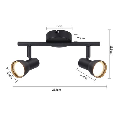 Spot De Plafond  2 Flammes, Noir, Moderne, Gu10, Métal, Pivotant à 350°