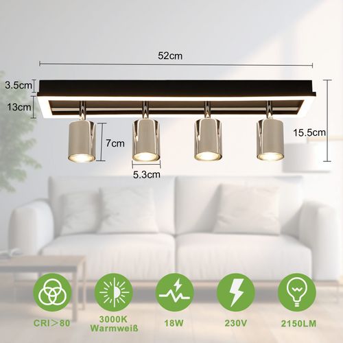 Spot De Plafond LED  4 Flammes : Spots De Plafond Gu10 Orientables Lampe De Cuisine Spot Argenté 18w