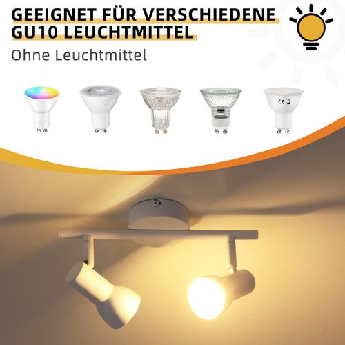 Spot De Plafond  2 Flammes Design Moderne Blanc Spot Gu10 Métal Spots De Plafond Orientables à 350°