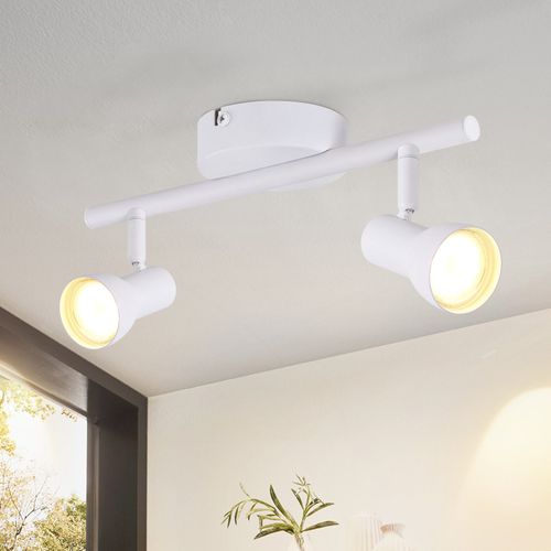 Spot De Plafond  2 Flammes Design Moderne Blanc Spot Gu10 Métal Spots De Plafond Orientables à 350°
