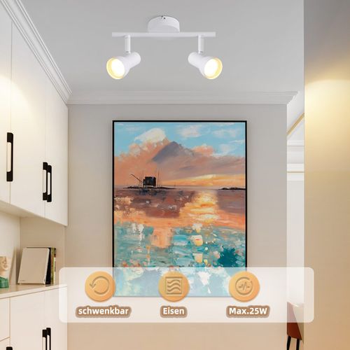 Spot De Plafond  2 Flammes Design Moderne Blanc Spot Gu10 Métal Spots De Plafond Orientables à 350°