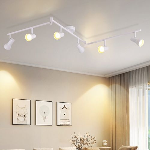 Spot De Plafond 6 Flammes Blanc Gu10 En Métal Pour Chambre à Coucher Et Couloir