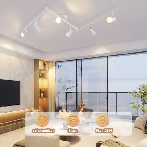 Spot De Plafond 6 Flammes Blanc Gu10 En Métal Pour Chambre à Coucher Et Couloir