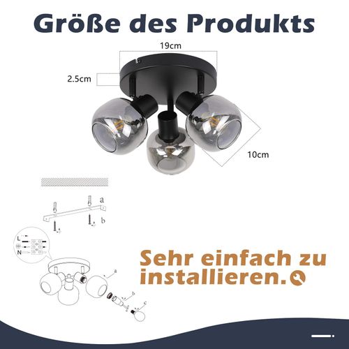 Spot De Plafond  3 Flammes - Spot De Plafond Rond Moderne En Verre Orientable à 350° Pour Salon