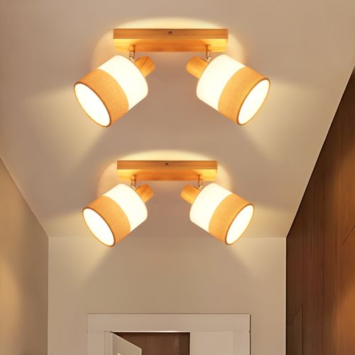 Plafonnier LED 2 Feux Spot Plafonnier Couloir Lampe Bois E14 Vintage Orientable 350°