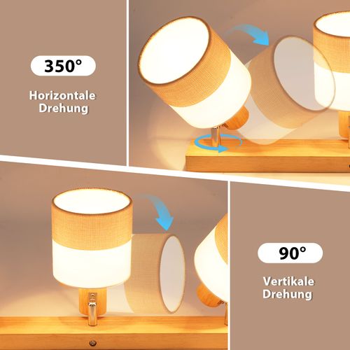 Plafonnier Spot 4 Flammes Bois - Plafonnier Vintage E14 Abat-jour Tissu Rétro Orientable 350°