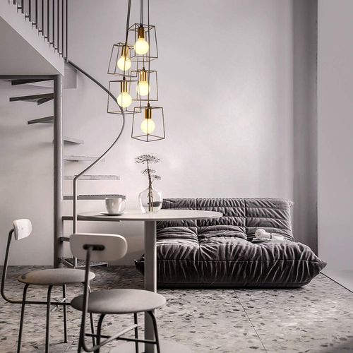 Suspension Vintage Noire 5 Lampes Réglable En Hauteur En Métal E27 Industriel