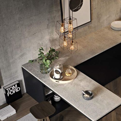 Suspension Vintage Noire 5 Lampes Réglable En Hauteur En Métal E27 Industriel