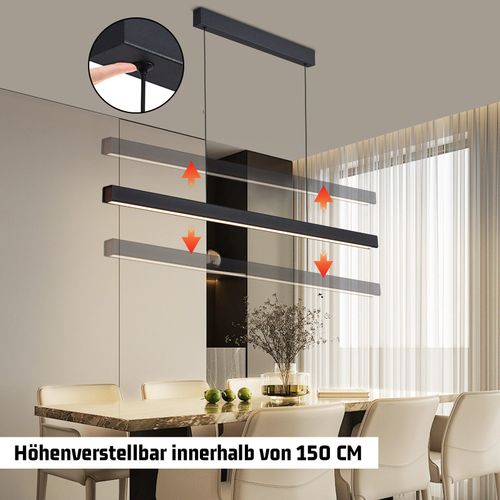 Suspension LED  Pour Salle à Manger, Intensité Variable, Noire, Moderne, 50 W, 148,5 Cm