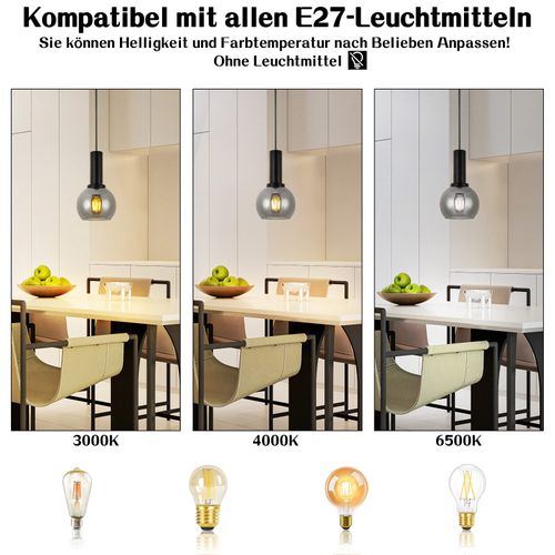 Lampe Suspendue Vintage Pour Table à Manger Lampe Suspendue 1 Flamme En Verre Noir Industrielle E27