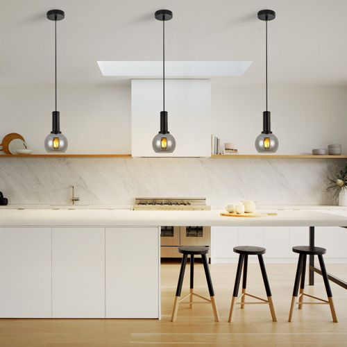 Lampe Suspendue Vintage Pour Table à Manger Lampe Suspendue 1 Flamme En Verre Noir Industrielle E27