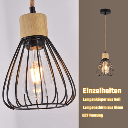 Suspension Table à Manger Métal Noir à Manger 1 Flamme Rétro Corde De Chanvre En Bois Industriel E27