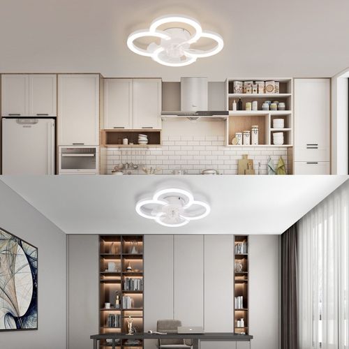 Ventilateur Plafond LED Blanc Silencieux Avec Télécommande, Lumière Dimmable 6 Vitesses et Timer