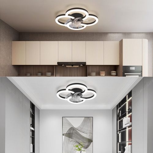 Ventilateur Plafond LED Noir 40w Silencieux Avec Télécommande, Dimmable 6 Vitesses et Timer