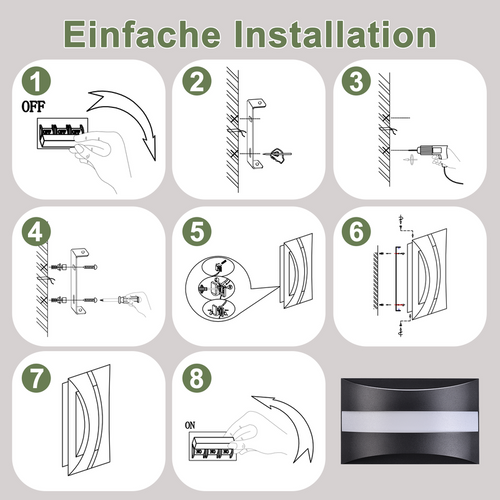 Applique Murale LED Intérieur Noire, Éclairage Mural Haut Et Bas, 5w 3000k Blanc Chaud Décorative