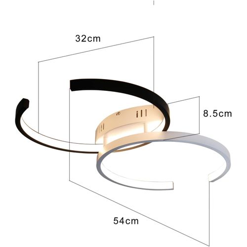 Plafonnier LED Noir Et Blanc Moderne, Lampe 24w Design 54cm, 3000k Blanc Chaud