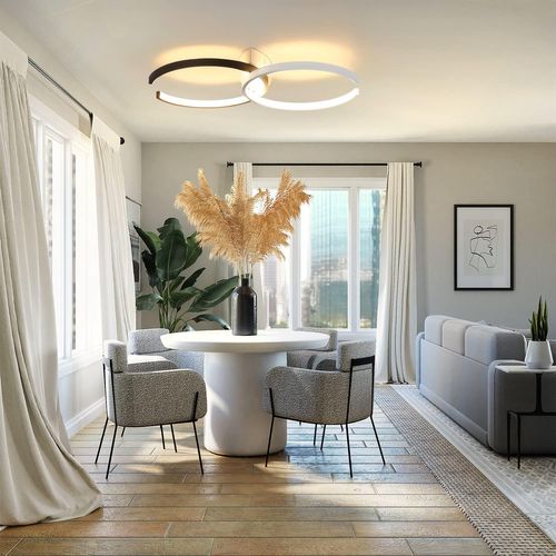 Plafonnier LED Noir Et Blanc Moderne, Lampe 24w Design 54cm, 3000k Blanc Chaud