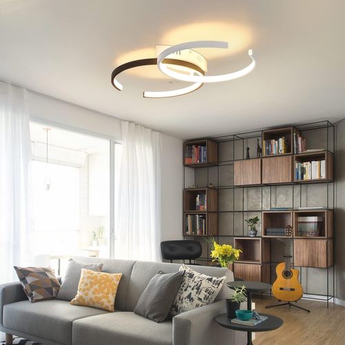 Plafonnier LED Noir Et Blanc Moderne, Lampe 24w Design 54cm, 3000k Blanc Chaud