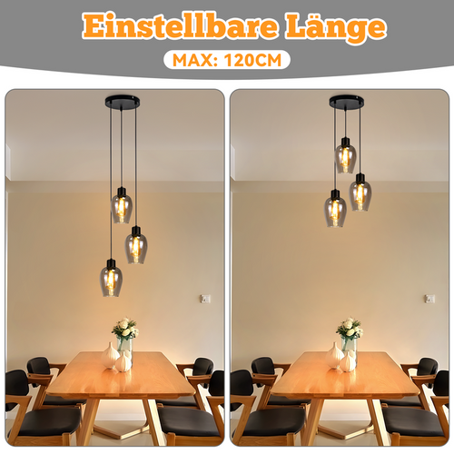 Suspension Noire Vintage Pour Table à Manger, Lampe 1-flamme E27 En Verre Fumé (sans Ampoule)